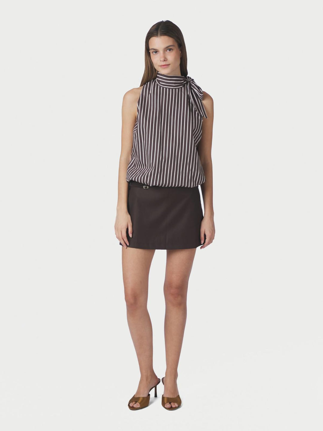 Veda wide stripe top dark brown