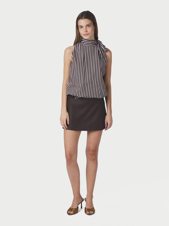 Veda wide stripe top dark brown