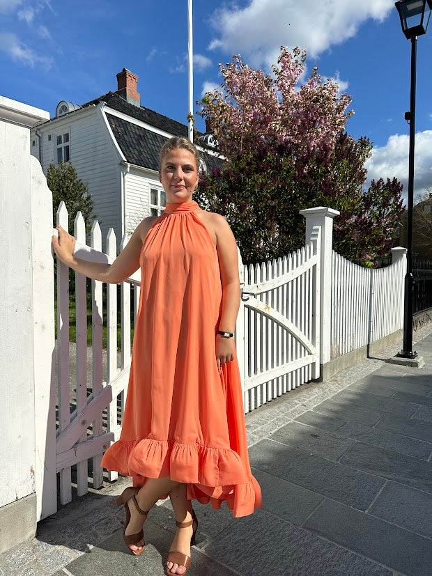 Sabrina halterneck ruffled maxi dress