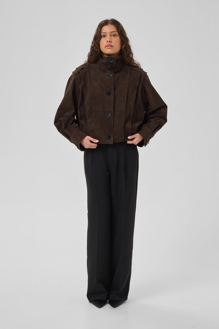Petra suede pleat jacket dark brown