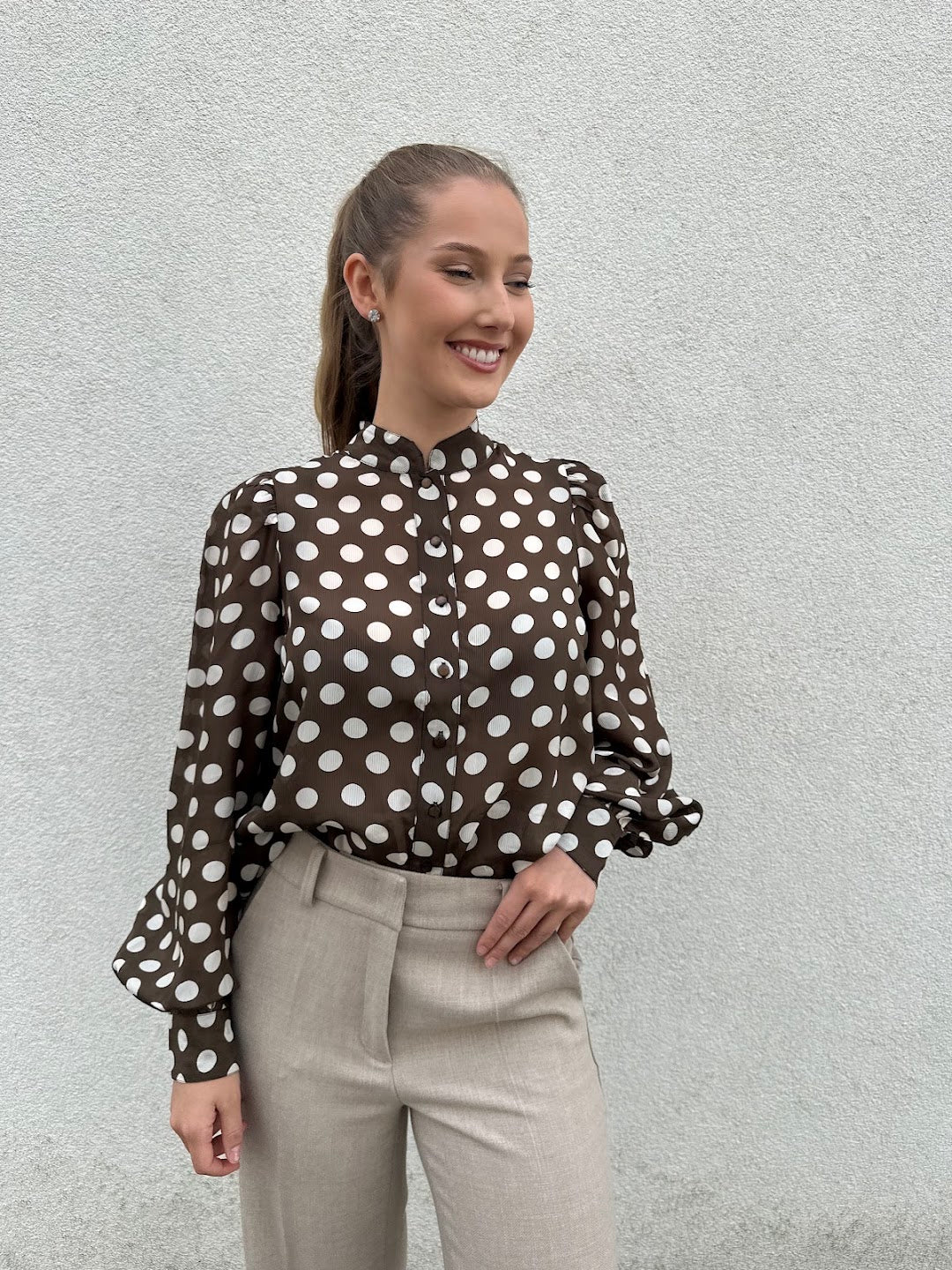 Striped organza blouse dots