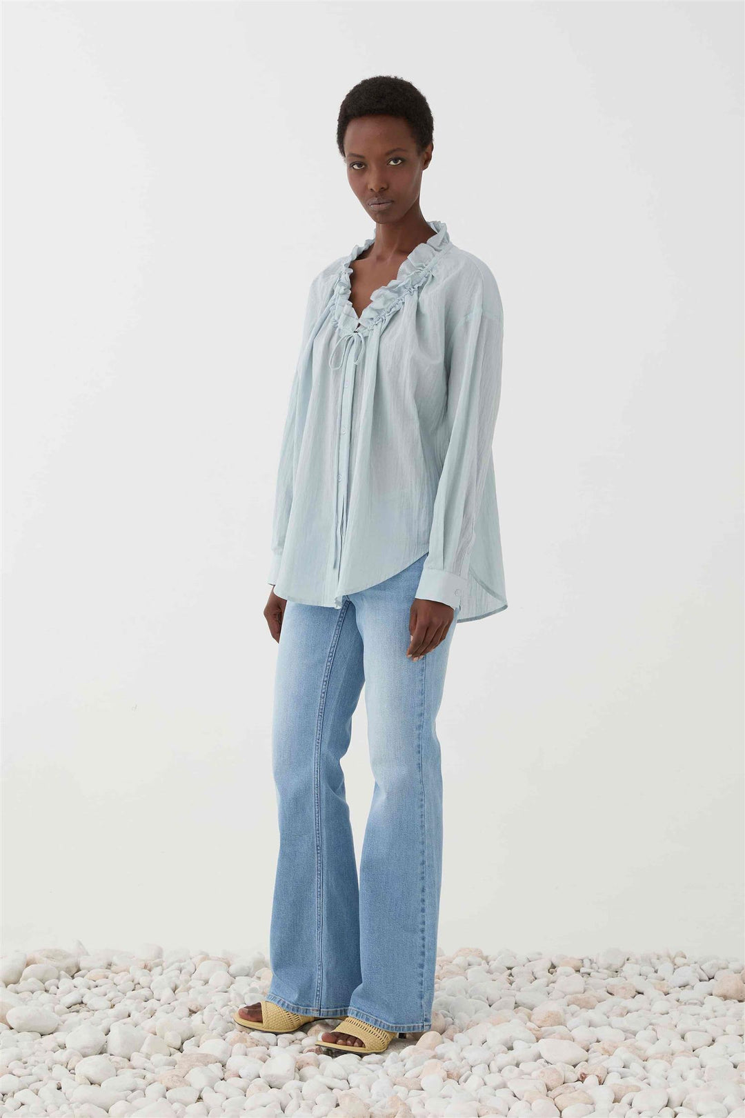 Blusa Ruffle celeste