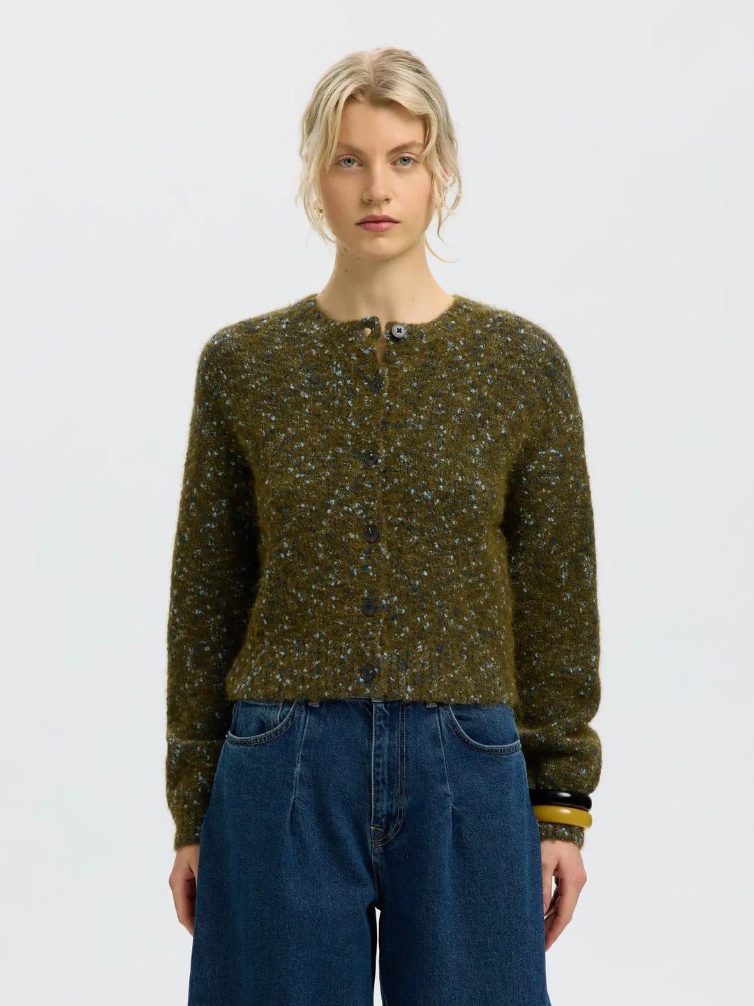 Kat knit short cardigan fir green