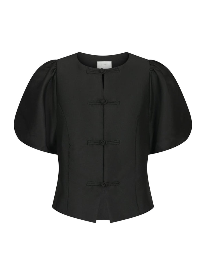 Anela mandarin dull saltin blouse black
