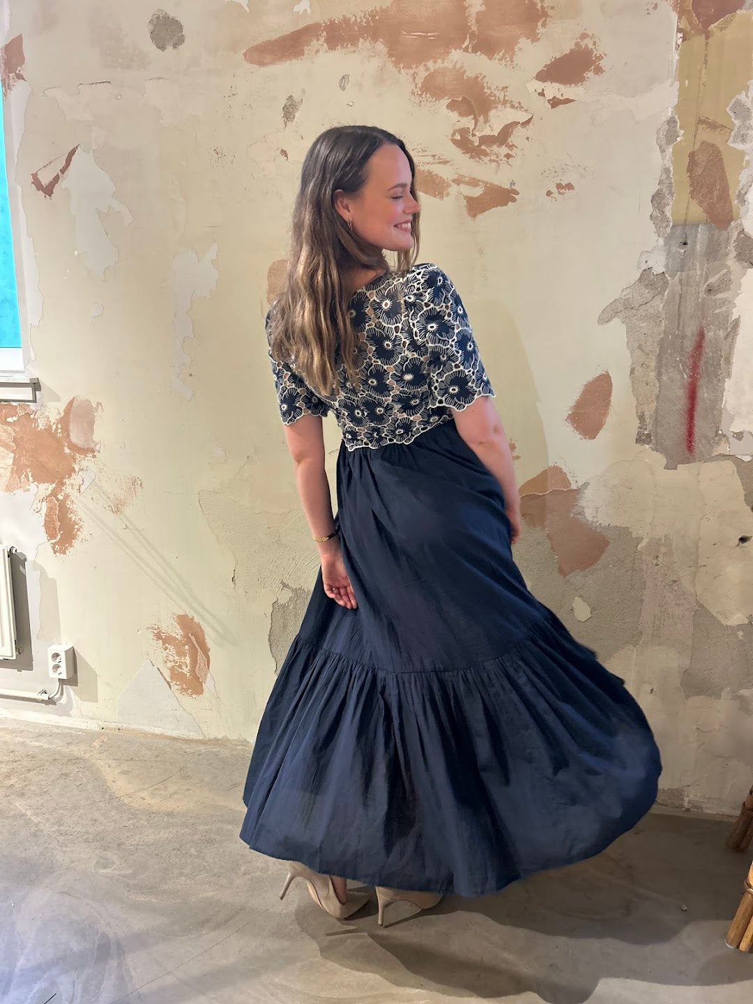 Broderie Angalise Maxi Dress Marine