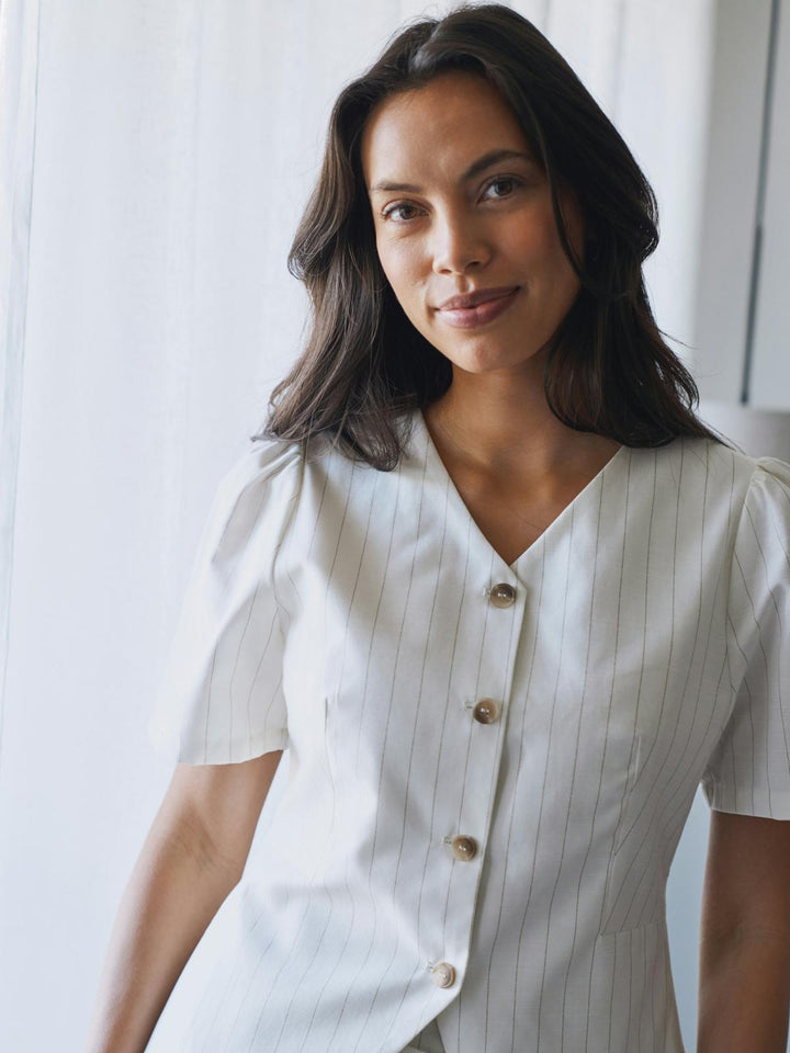 jules summer stripe blouse taupe stripe
