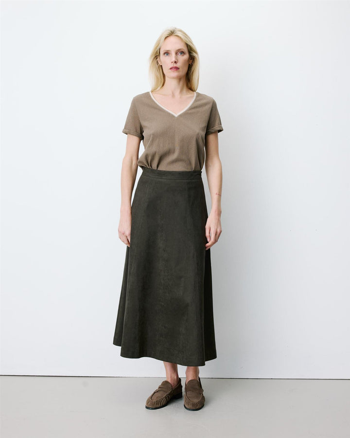 Ariana Flared maxi suede effect skirt
