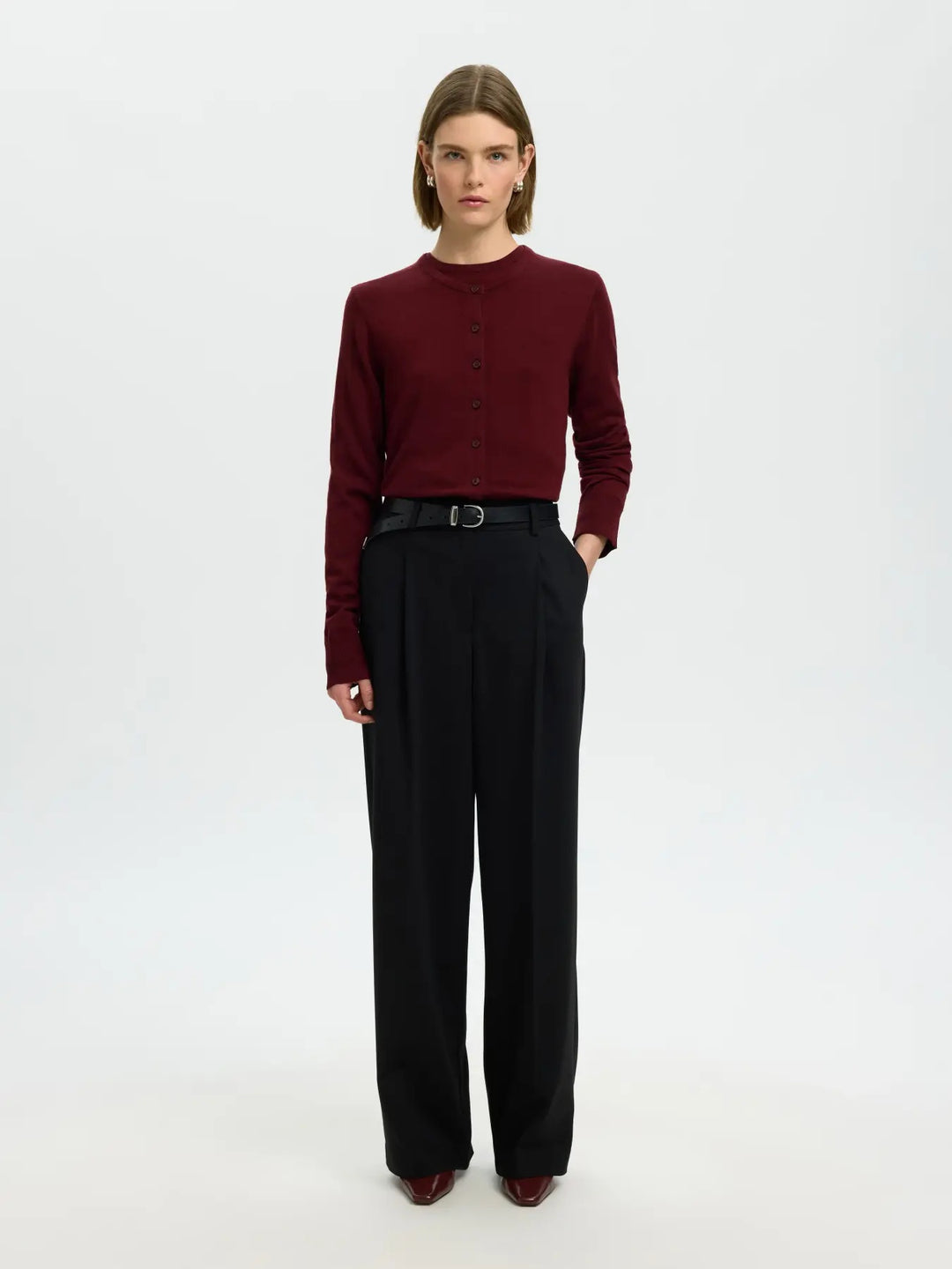 thea knit merino cardigan tawny port