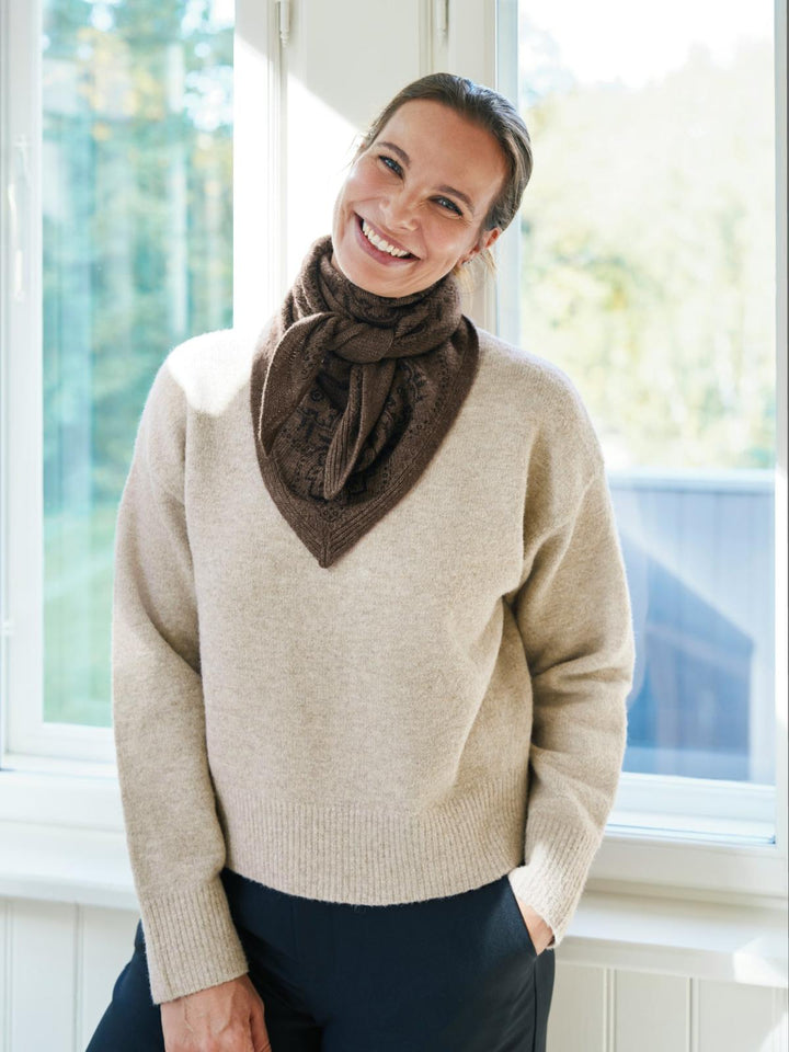 Lolana paisley knit scarf brown melange
