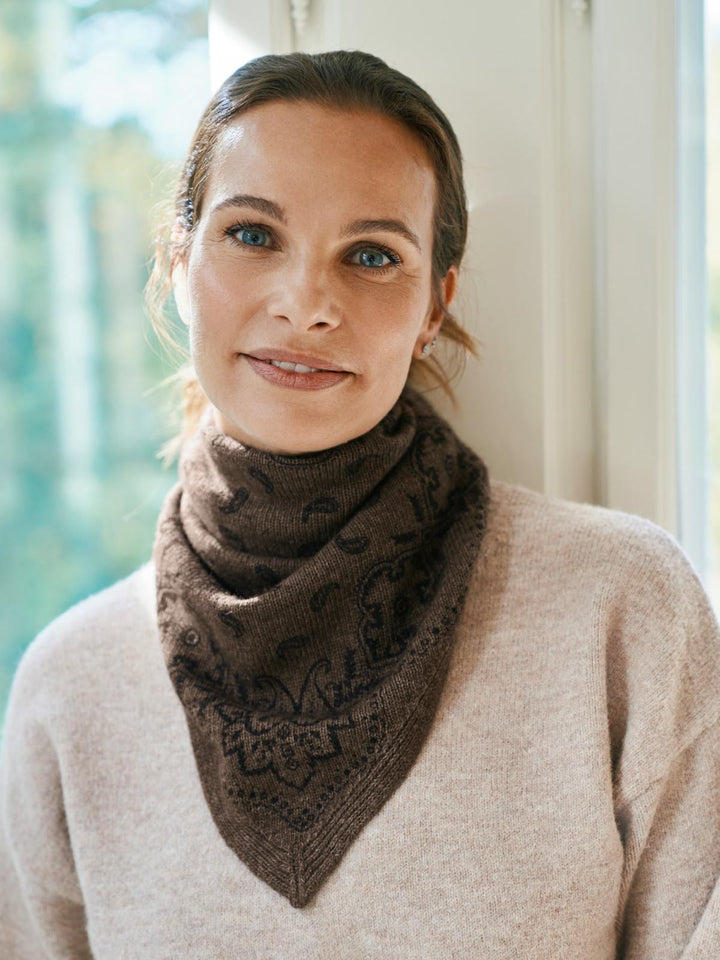 Lolana paisley knit scarf brown melange