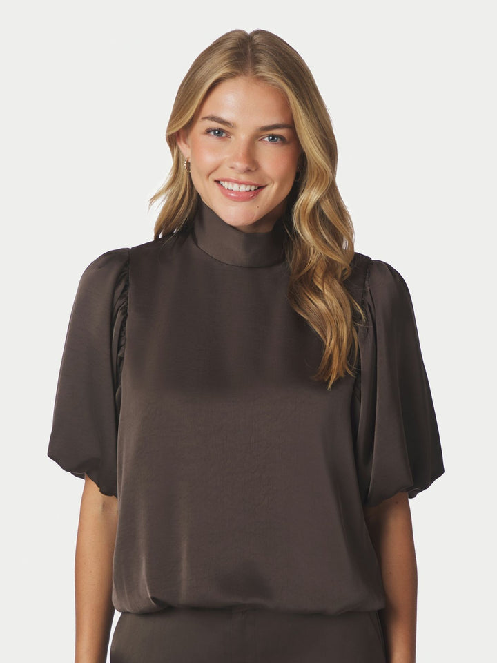 Parisa heavy sateen blouse dark brown