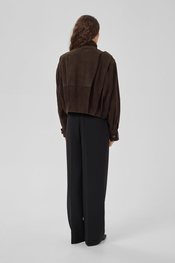 Petra suede pleat jacket dark brown