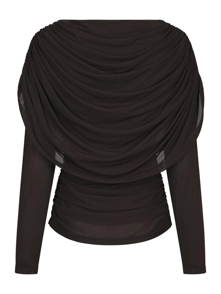 Lottuna drapy mesh blouse dark brown