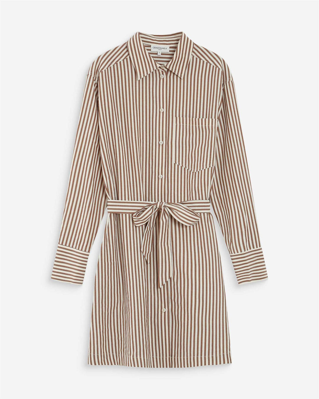 Visery striped belted short shirt dress