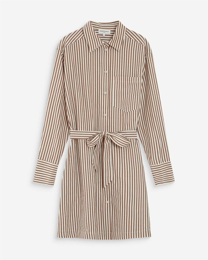 Visery striped belted short shirt dress