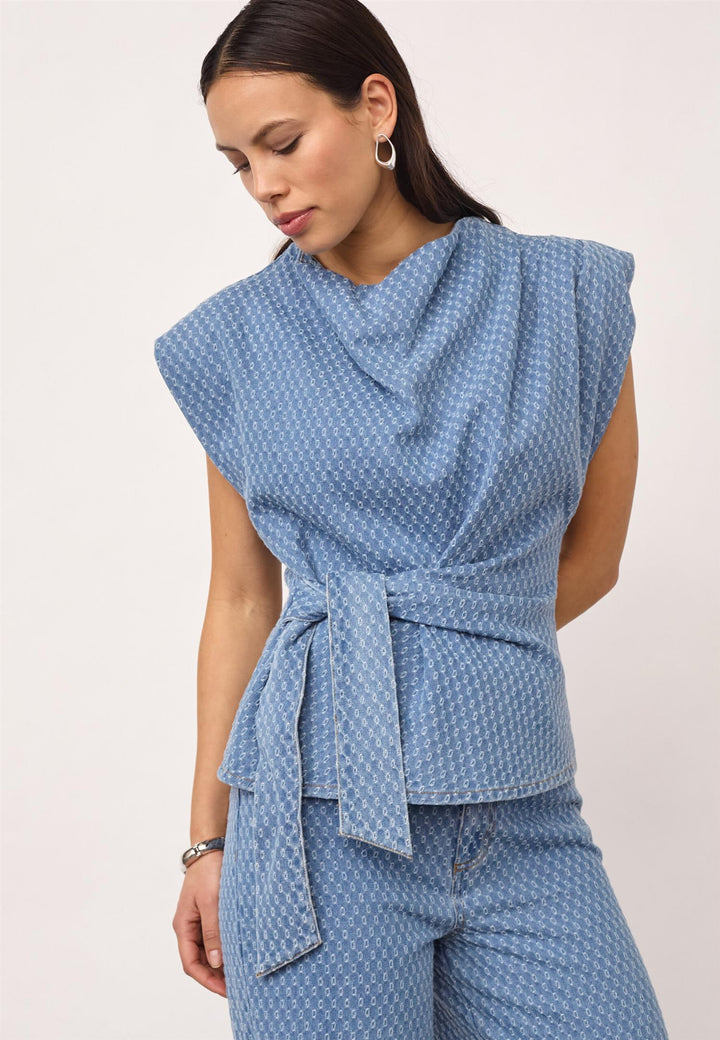 Anto denim pleat top light denim
