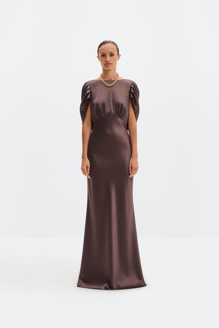 Louise Draped maxi dress chocolate