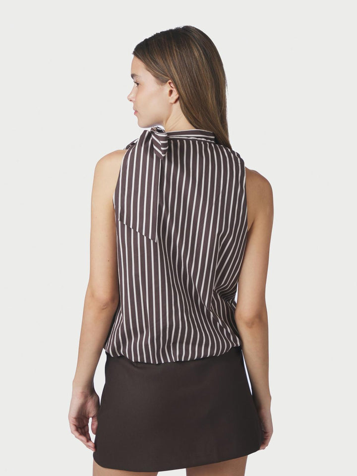 Veda wide stripe top dark brown