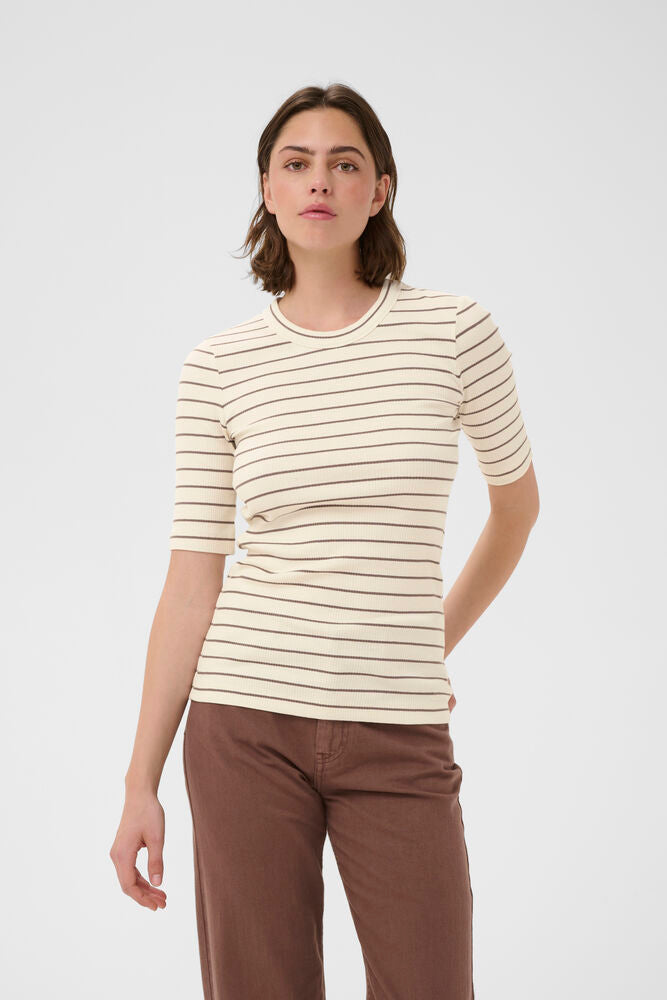Dagna striped T- Skjorte vanilla/coffee