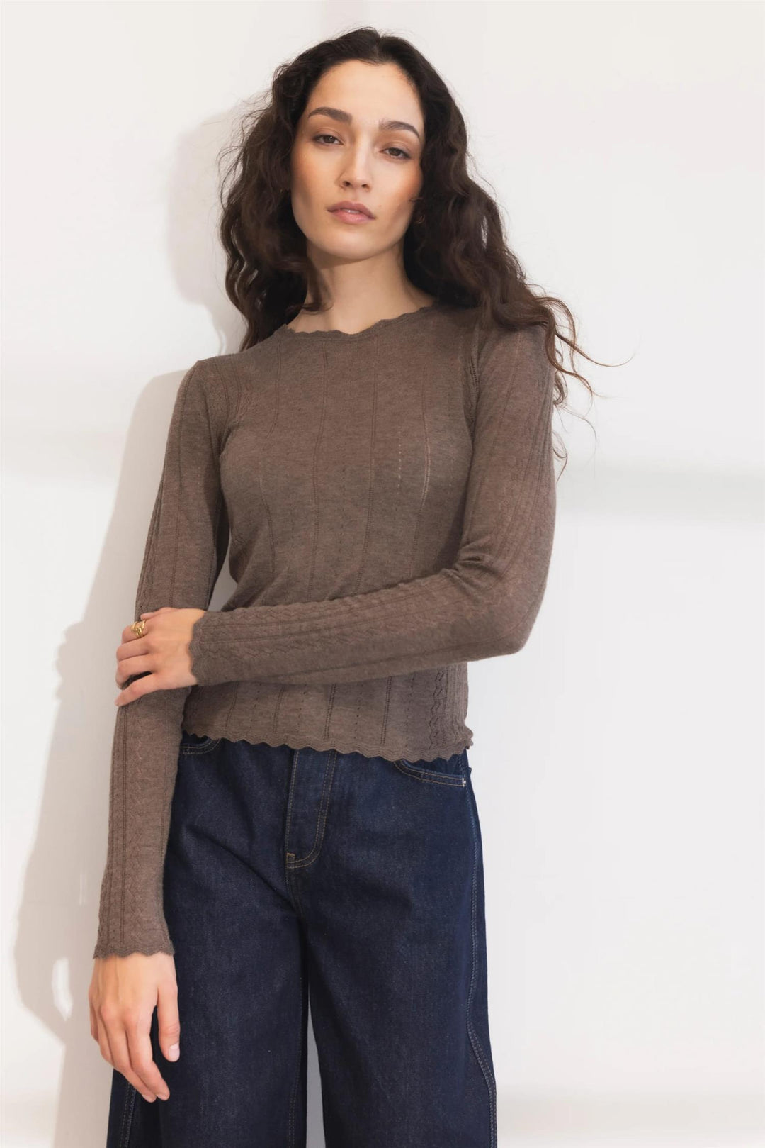 safir knit top dark taupe mela