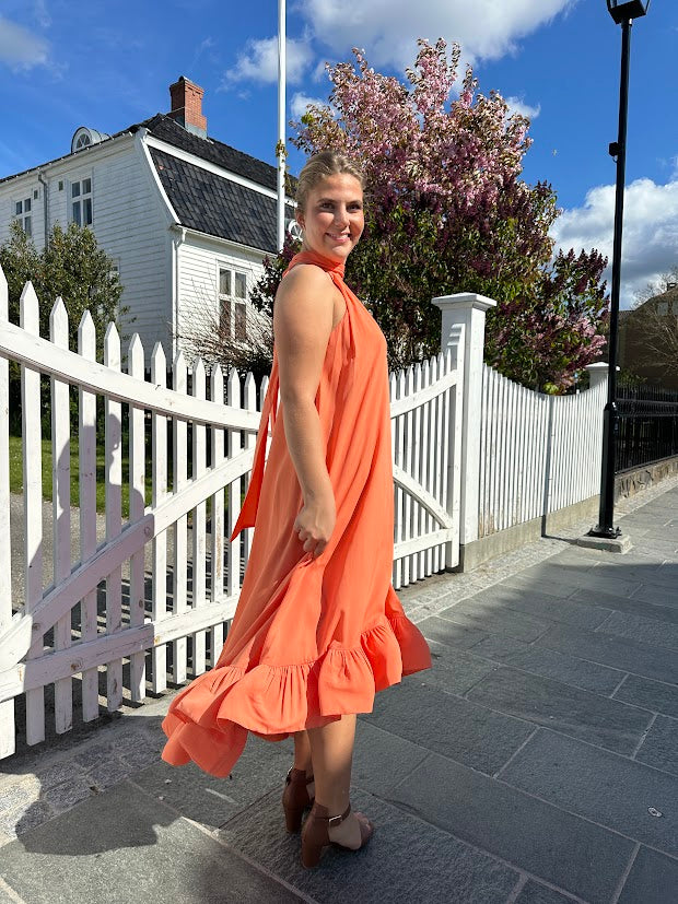 Sabrina halterneck ruffled maxi dress