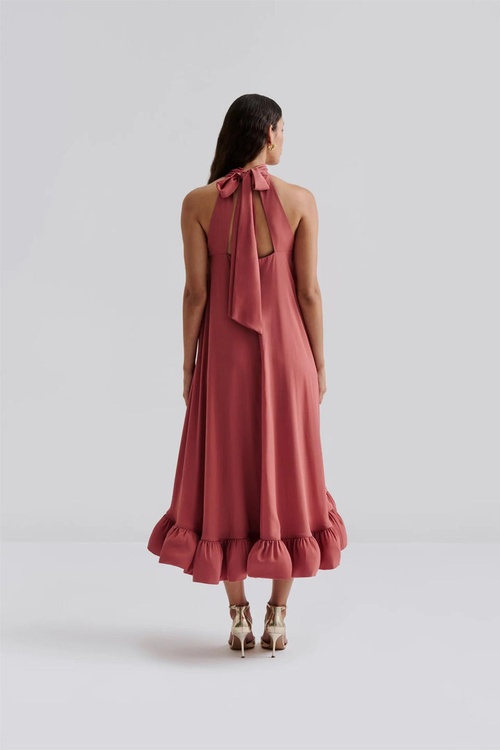 Sabrina halterneck ruffled maxi dress