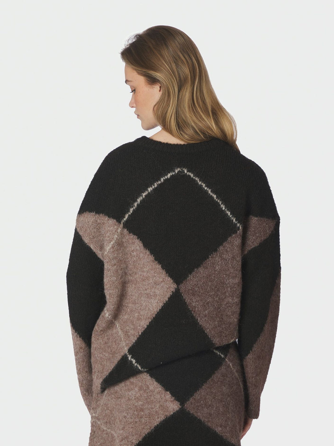Inga check fluff knit blouse dark brown