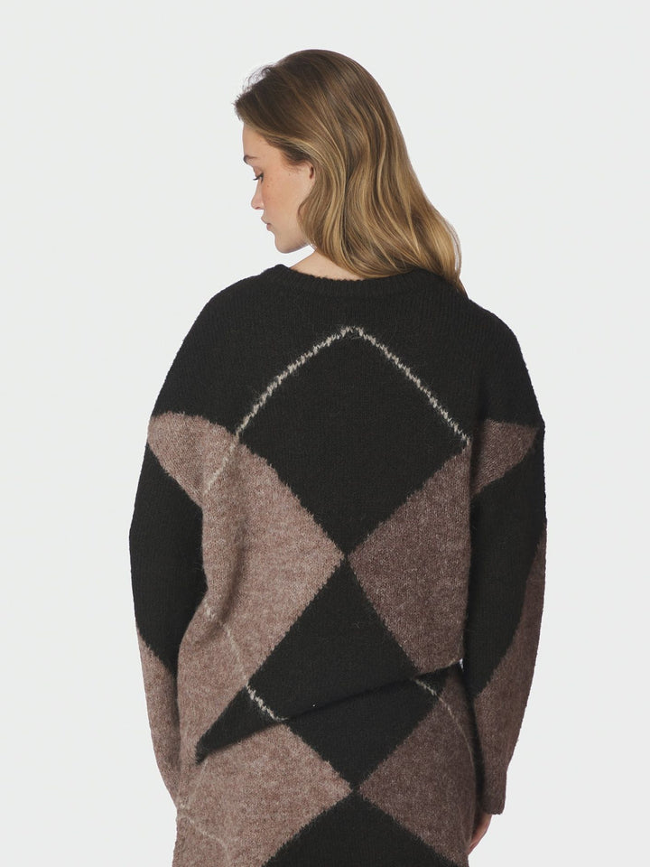 Inga check fluff knit blouse dark brown