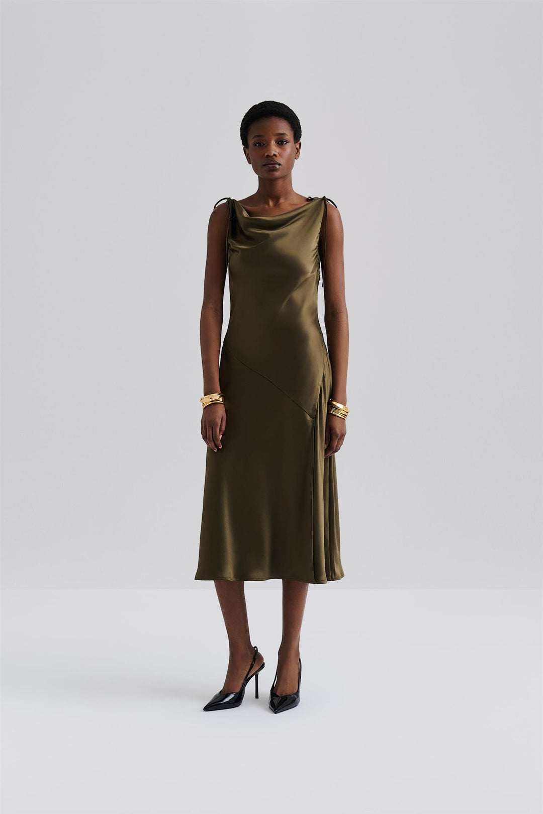 Zarea Tie Satin Mid dress