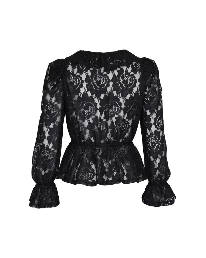 Lace flounce top black
