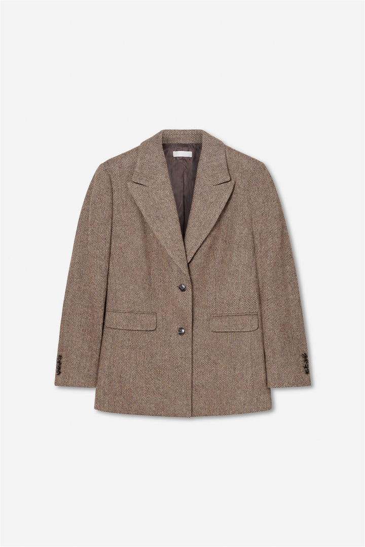abby herringbone blazer cognac