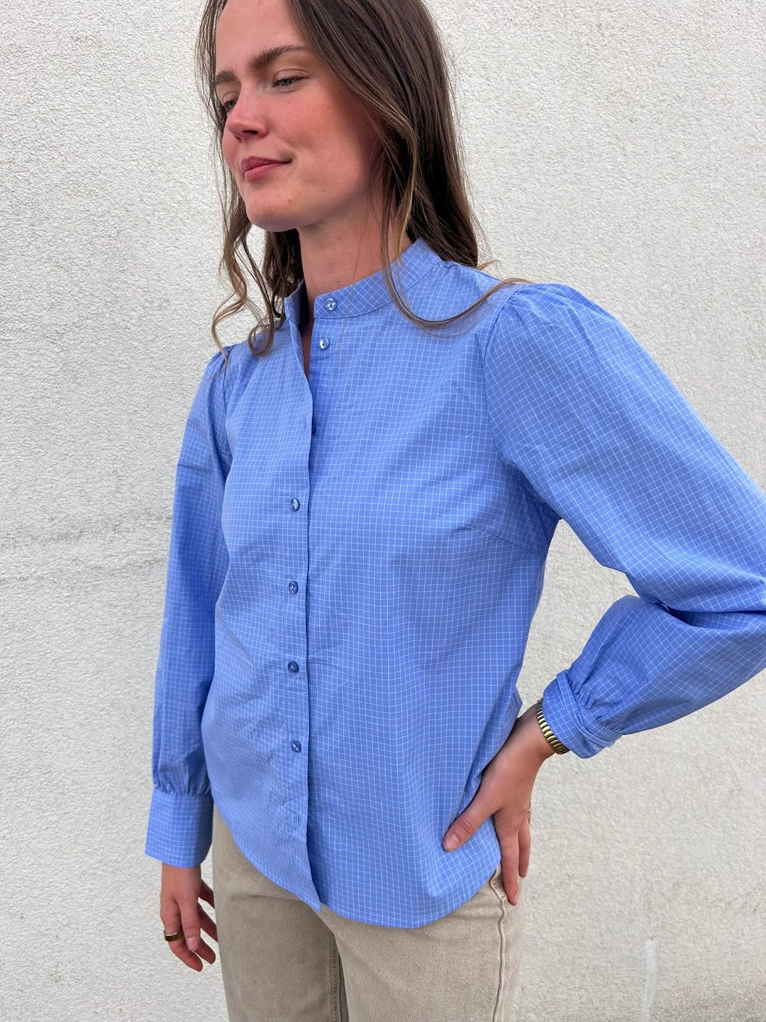 Elona check shirt pale blue