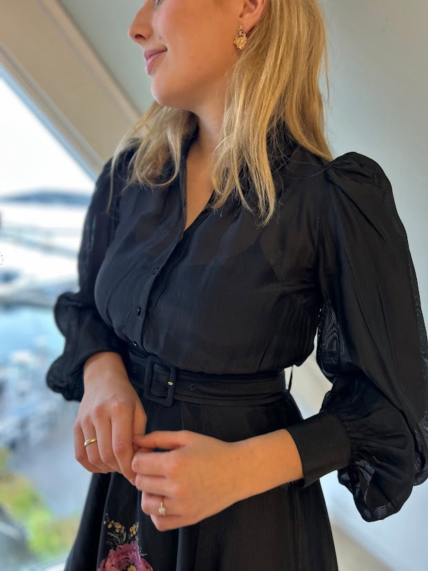 Striped organza belt dress