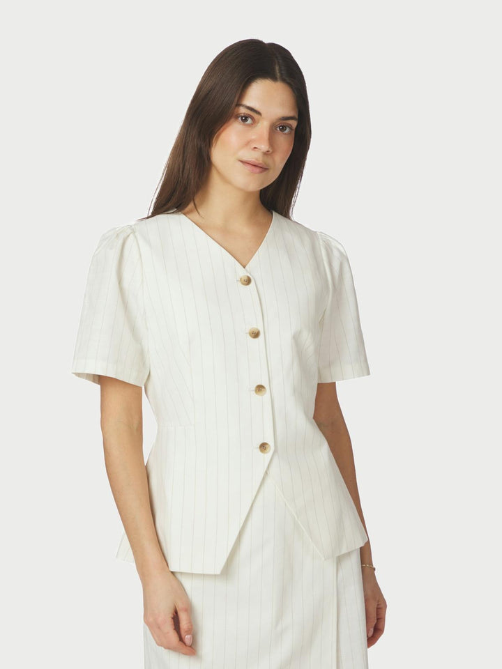 jules summer stripe blouse taupe stripe