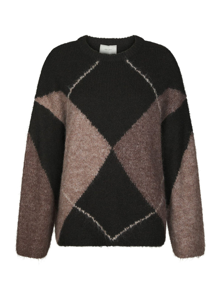 Inga check fluff knit blouse dark brown