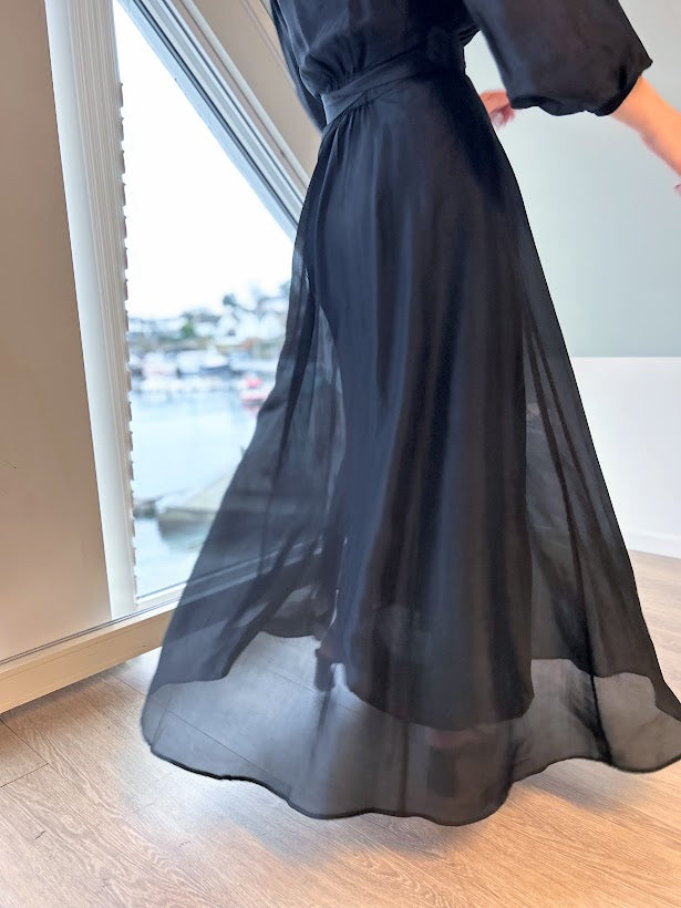 Striped organza belt dress