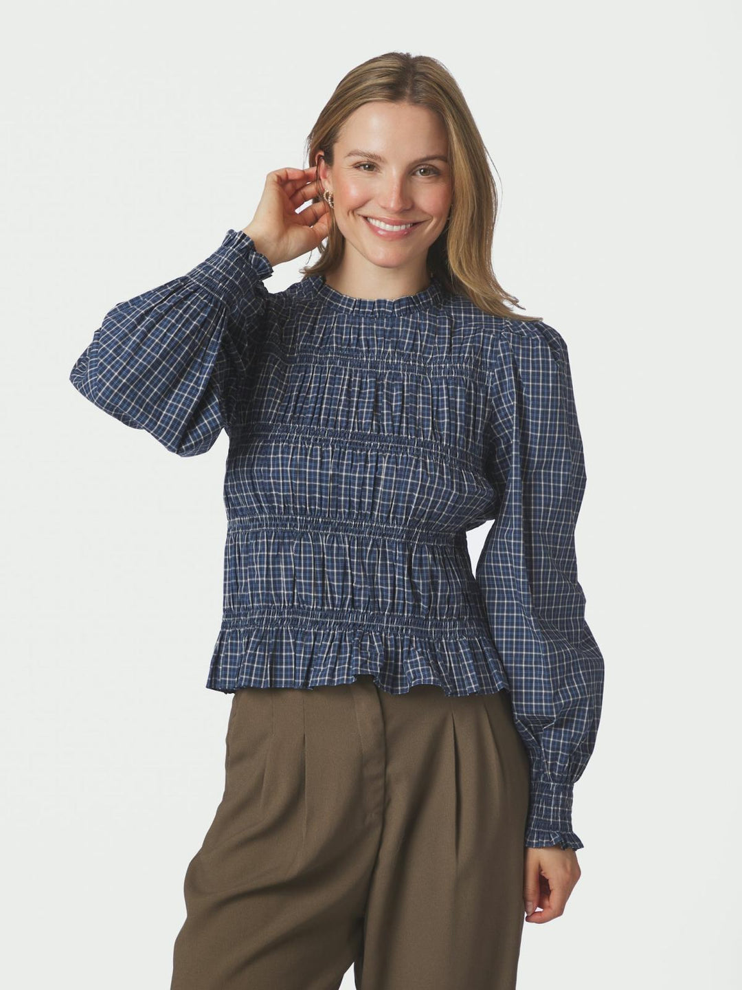 marcia check blouse blue