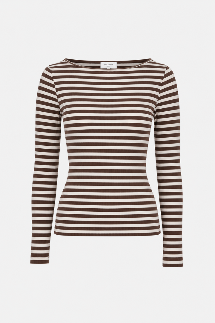 petronella rib boatneck brown stripe