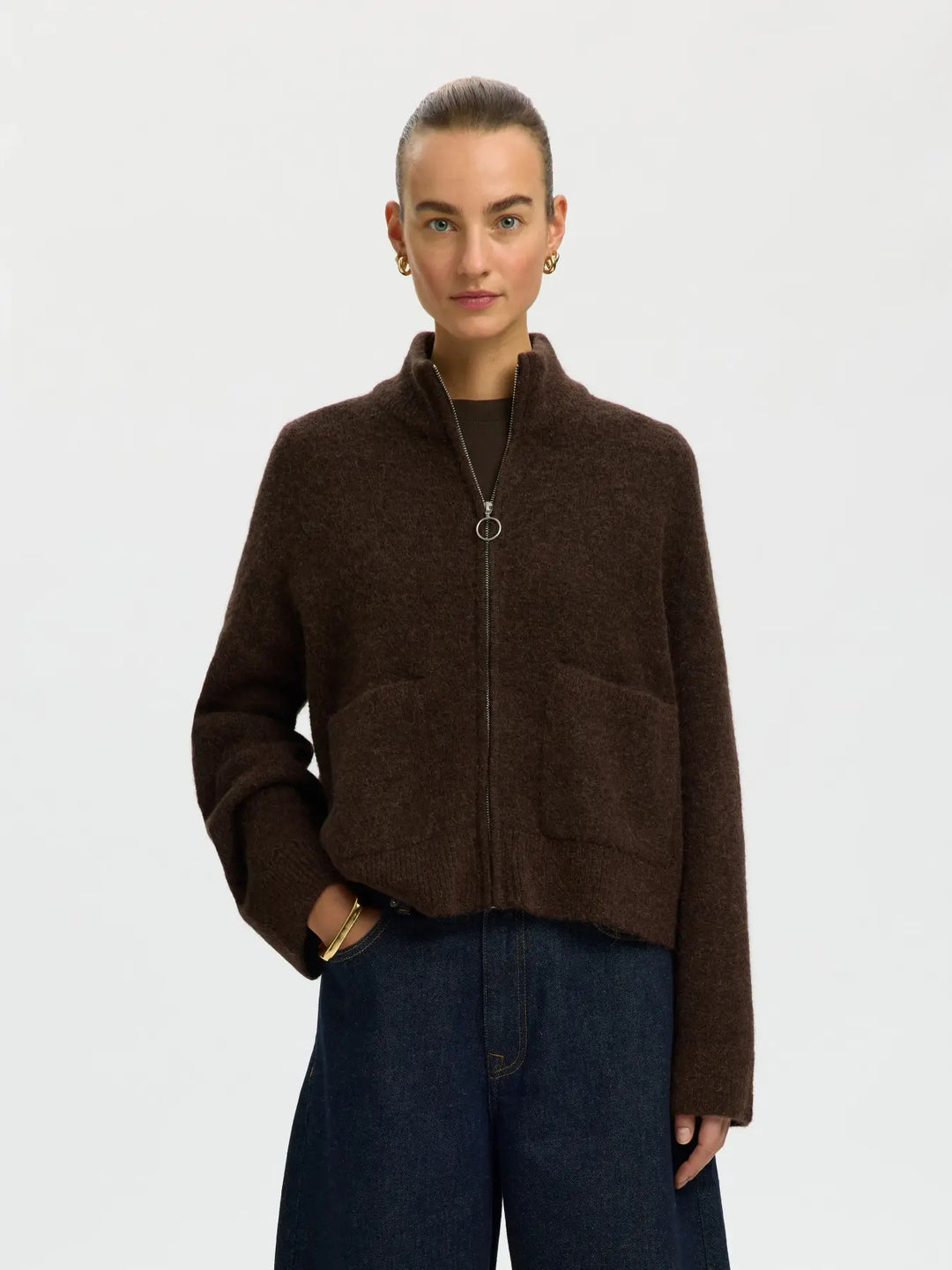 sia ras knit zipper cardigan delicioso