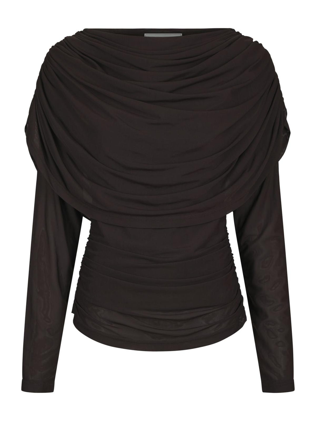 Lottuna drapy mesh blouse dark brown