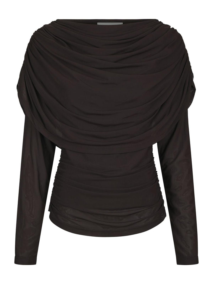 Lottuna drapy mesh blouse dark brown