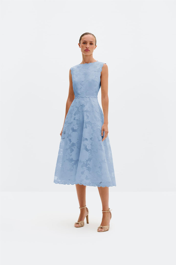 Elin round neck lace midi dress sky