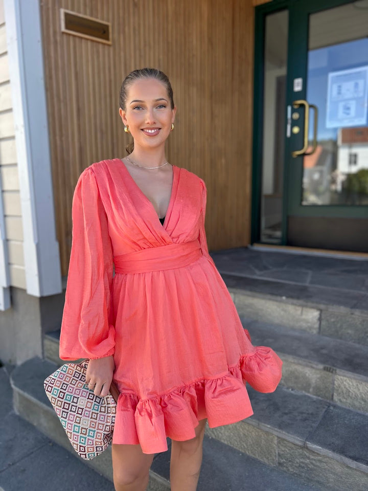 Jadie V-neck Mini kjole, coral