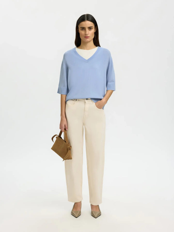 Thea SS Knit Merino V-neck