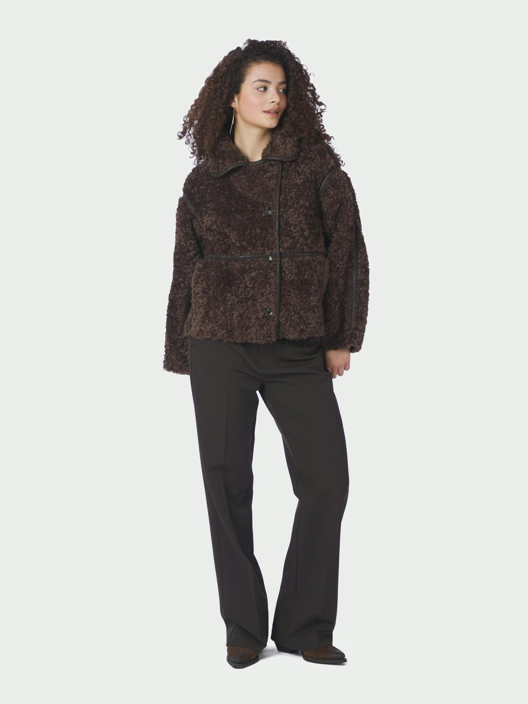 Castor faux fur jacket dark brown