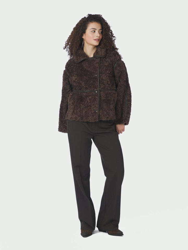 Castor faux fur jacket dark brown
