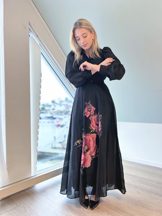 Striped organza belt dress