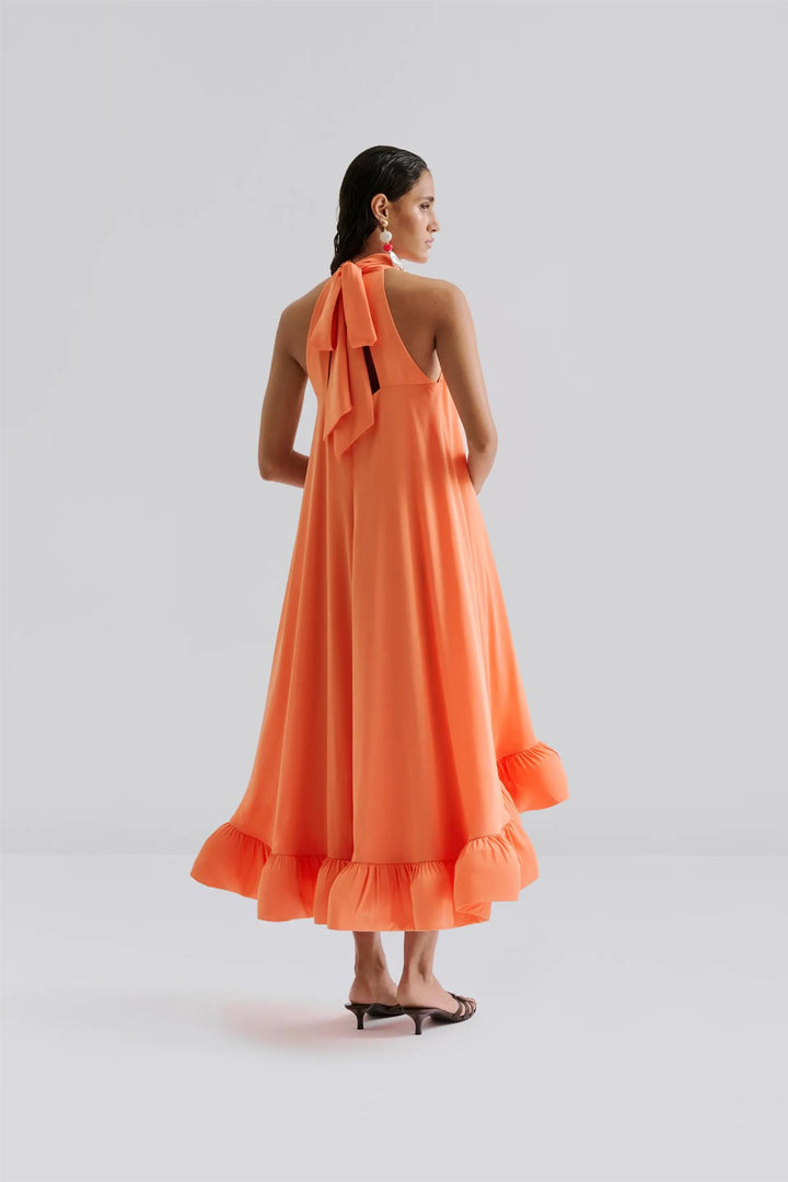Sabrina halterneck ruffled maxi dress