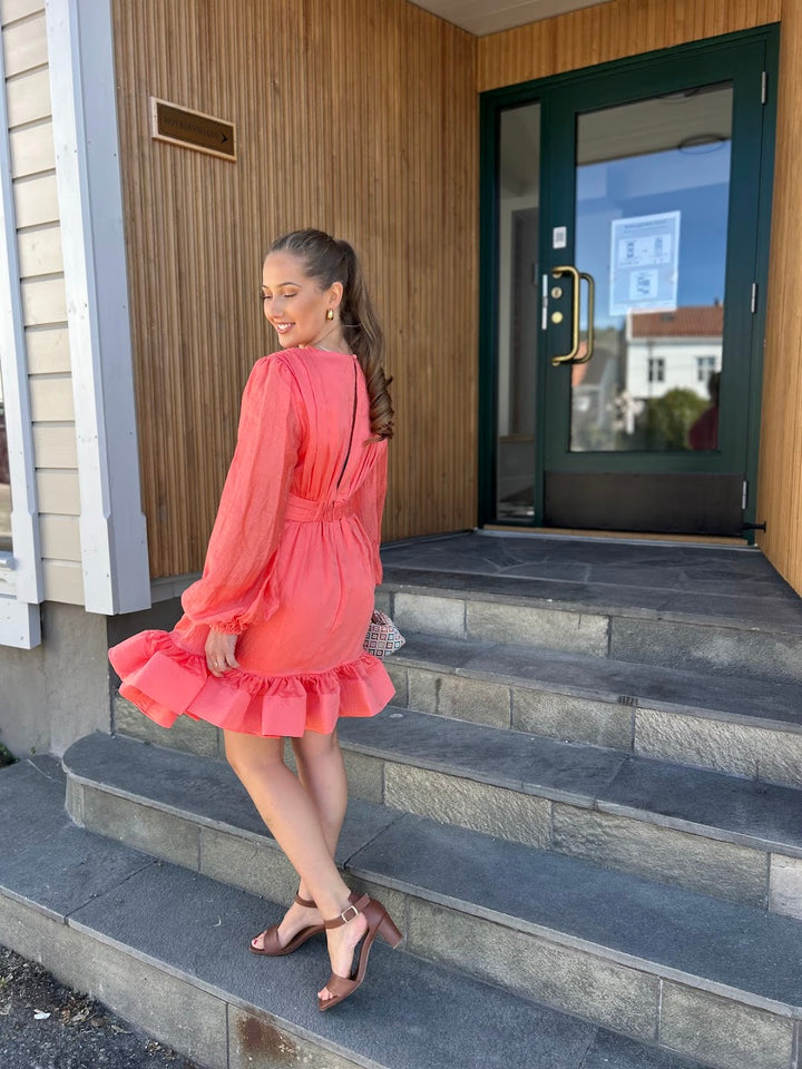 Jadie V-neck Mini kjole, coral