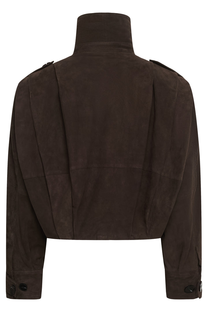 Petra suede pleat jacket dark brown